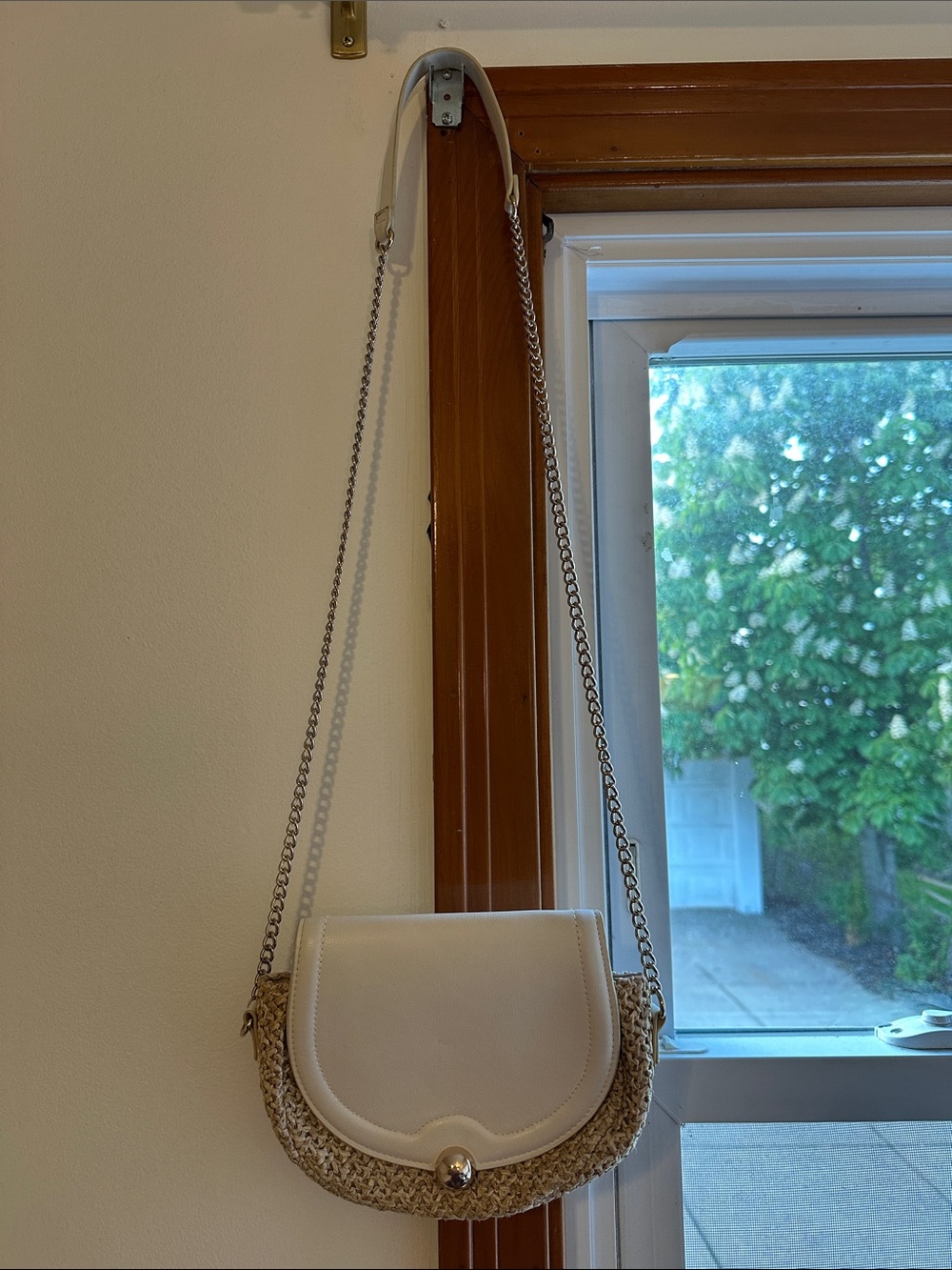 H&M Women’s White Straw Saddle Crossbody Bag